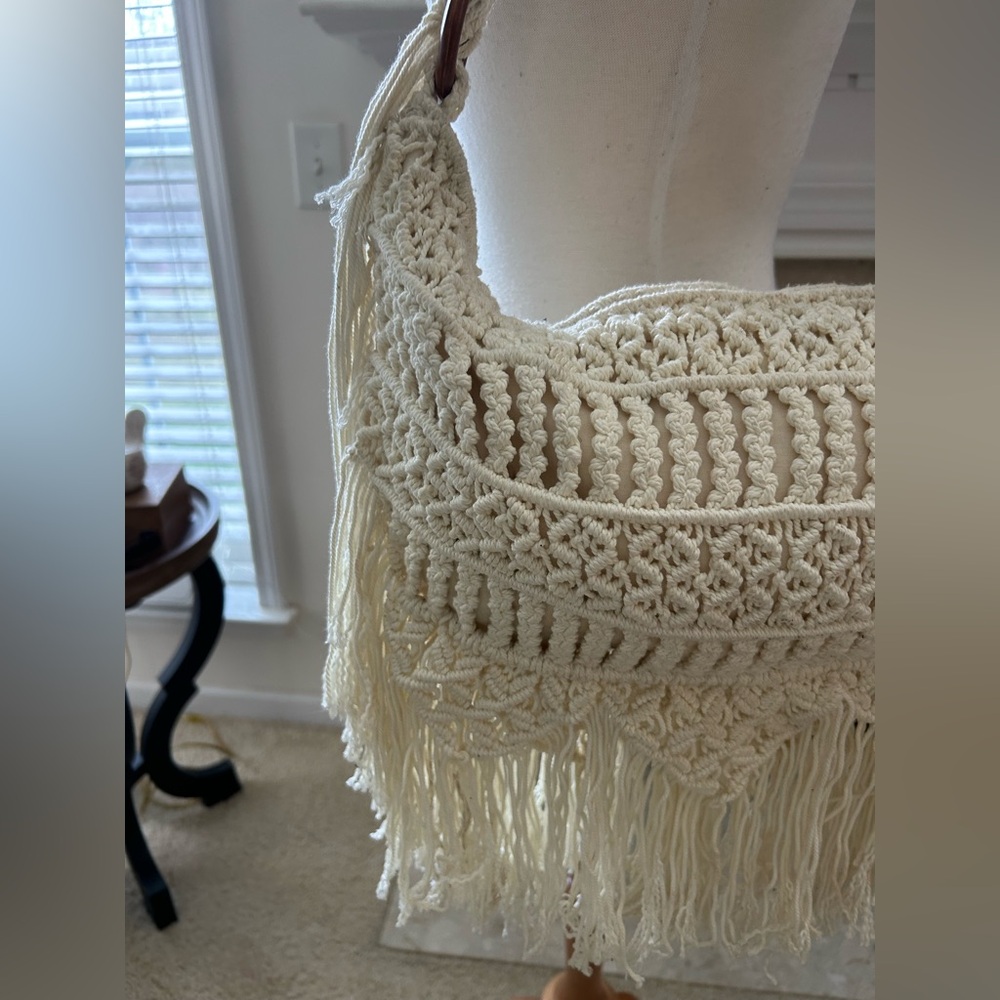 The Sak Bohemian Macrome Cream Fringe Shoulder Bag - Picture 3 of 15